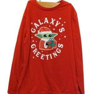 Star Wars Youth Size L 10-12 Baby Yoda Galaxy's Greetings Long Sleeve Top